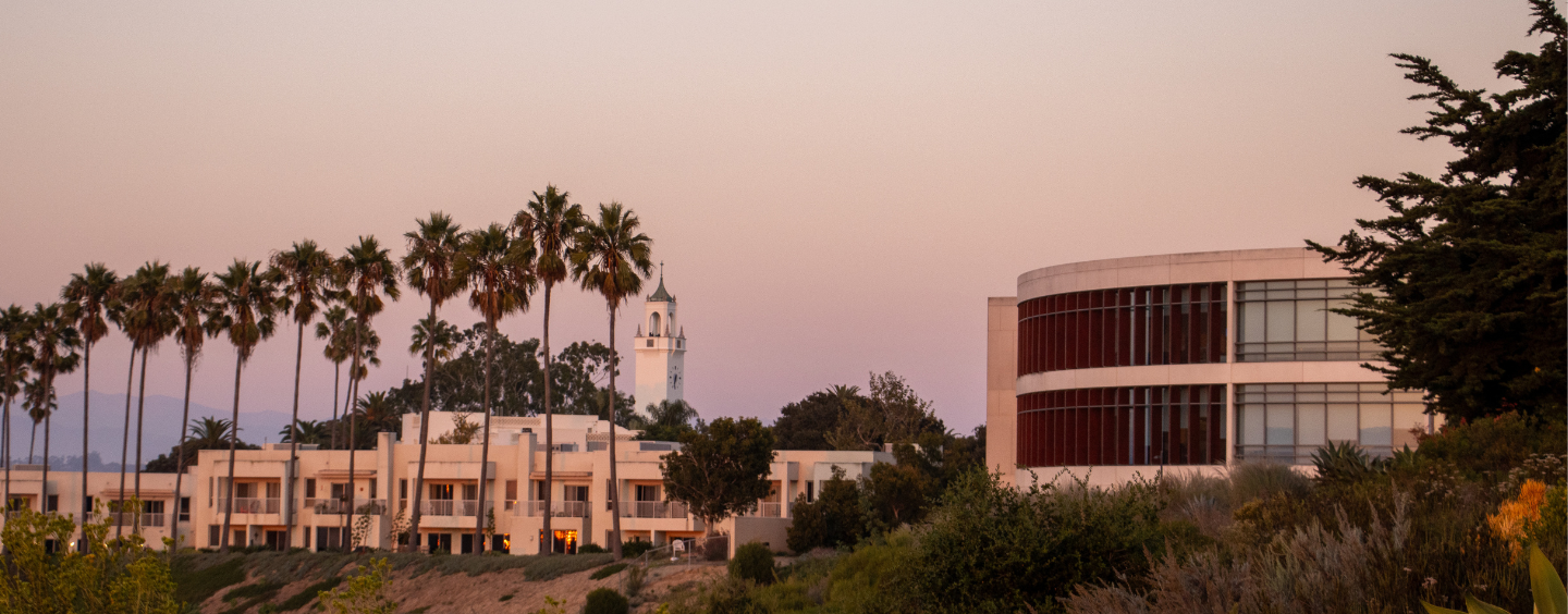 The Sacred Heart chapel and Hannon library at golden hour.